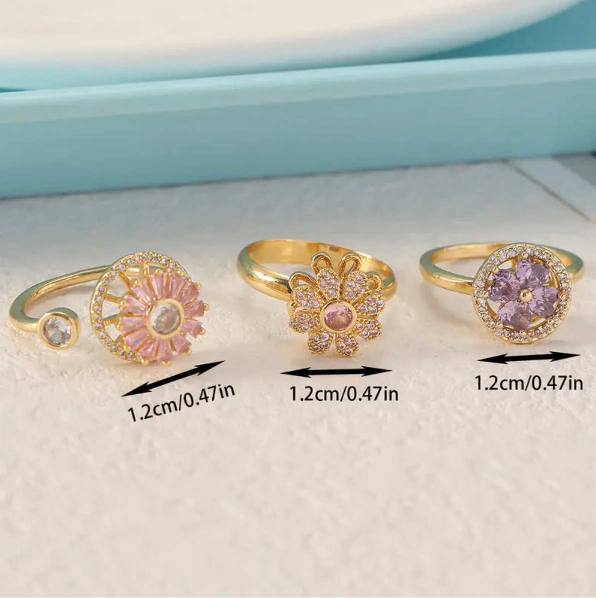 3er Set Anti-Stress Ringe mit Blumen Design