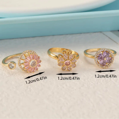 3er Set Anti-Stress Ringe mit Blumen Design