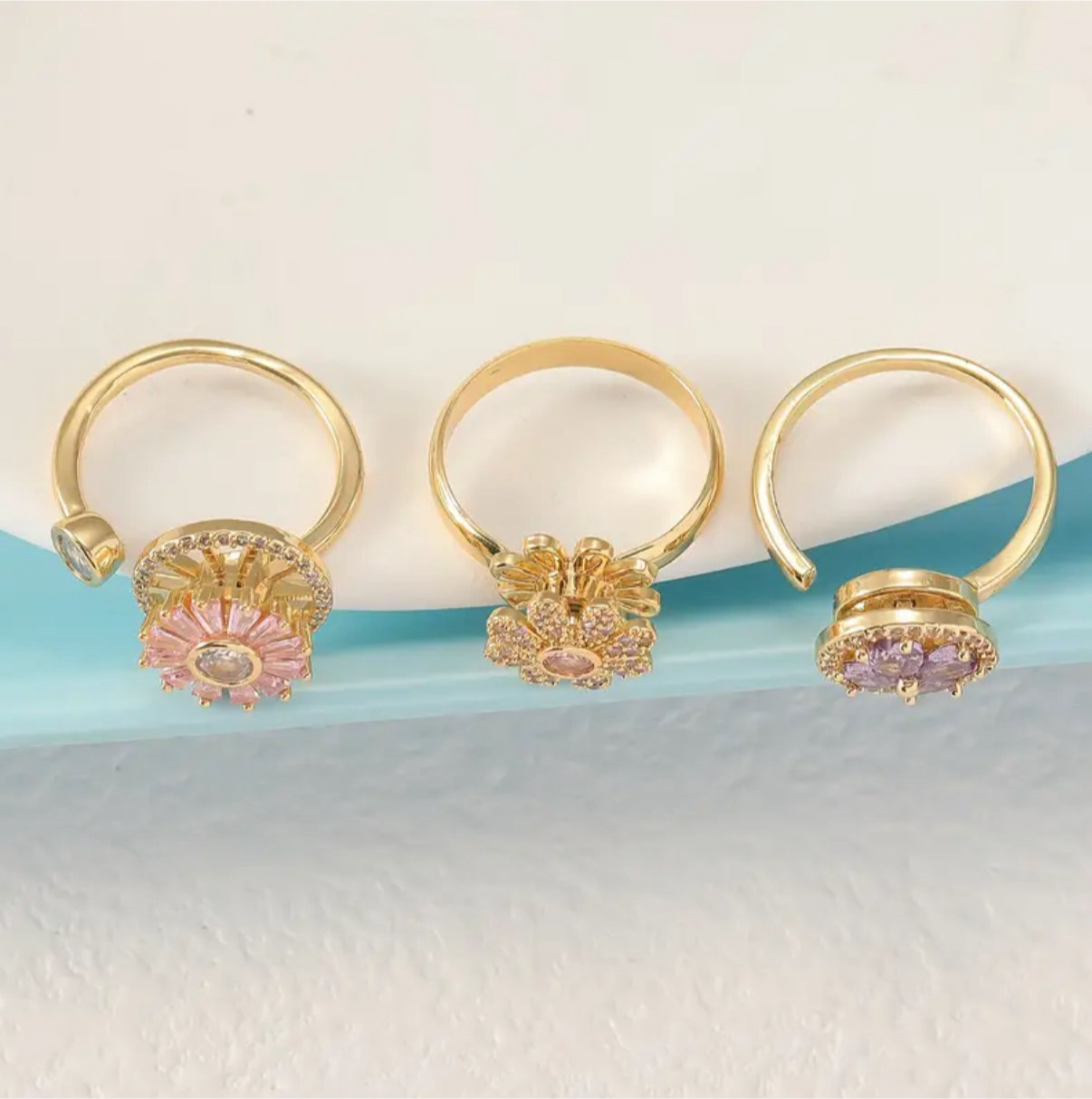 3er Set Anti-Stress Ringe mit Blumen Design