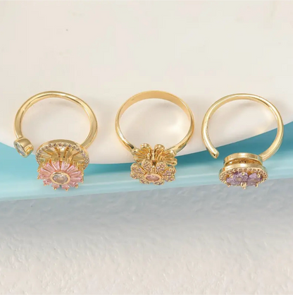 3er Set Anti-Stress Ringe mit Blumen Design