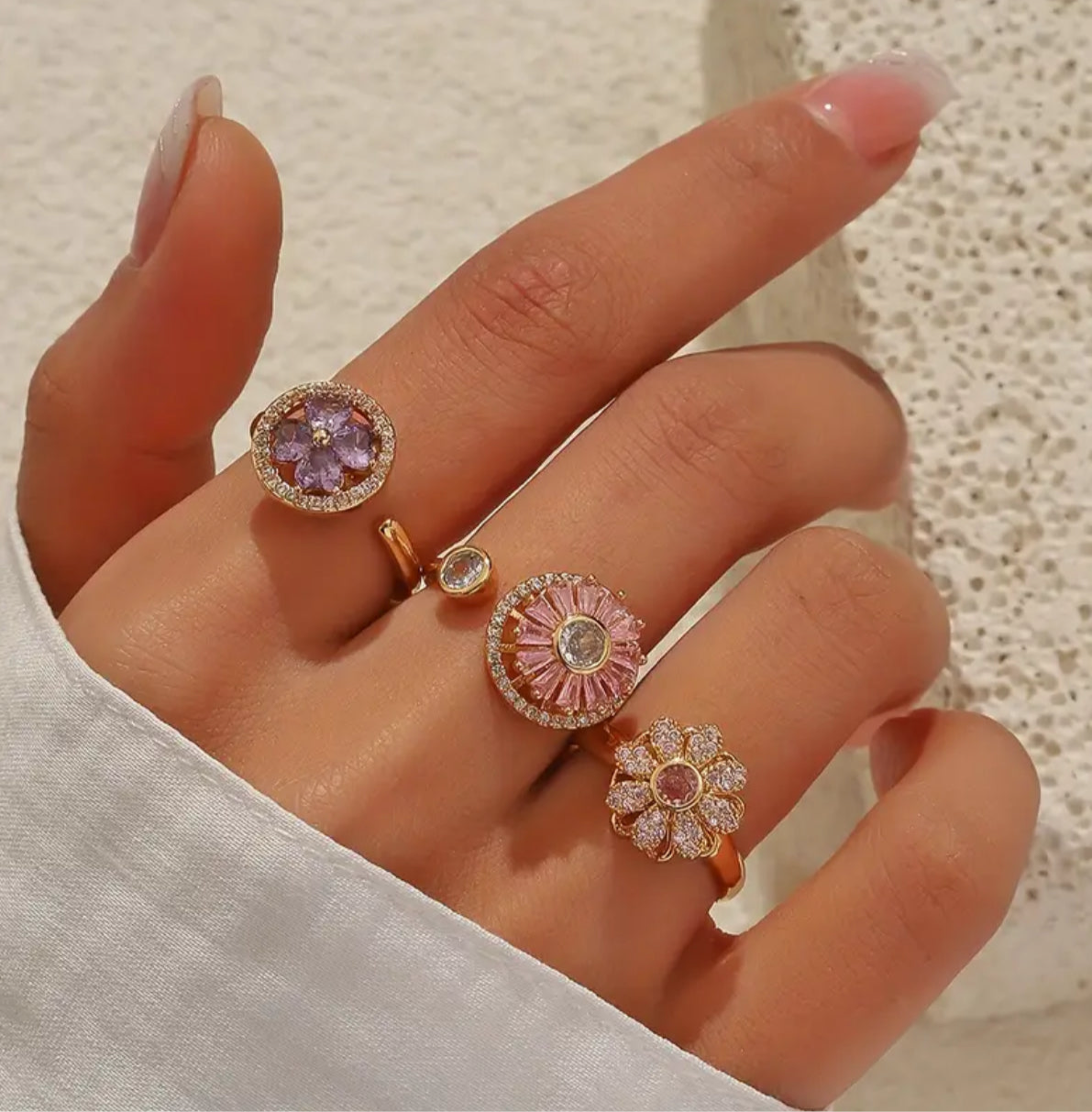 3er Set Anti-Stress Ringe mit Blumen Design