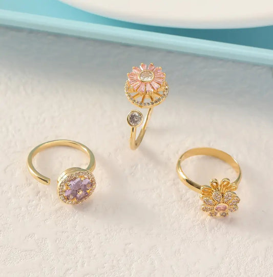 3er Set Anti-Stress Ringe mit Blumen Design