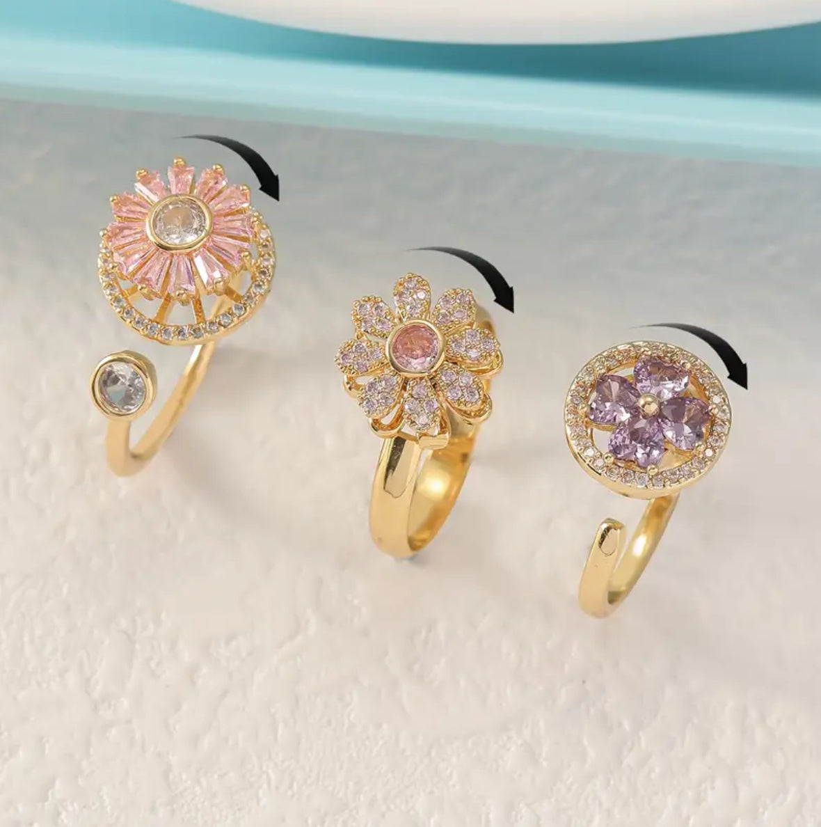 3er Set Anti-Stress Ringe mit Blumen Design